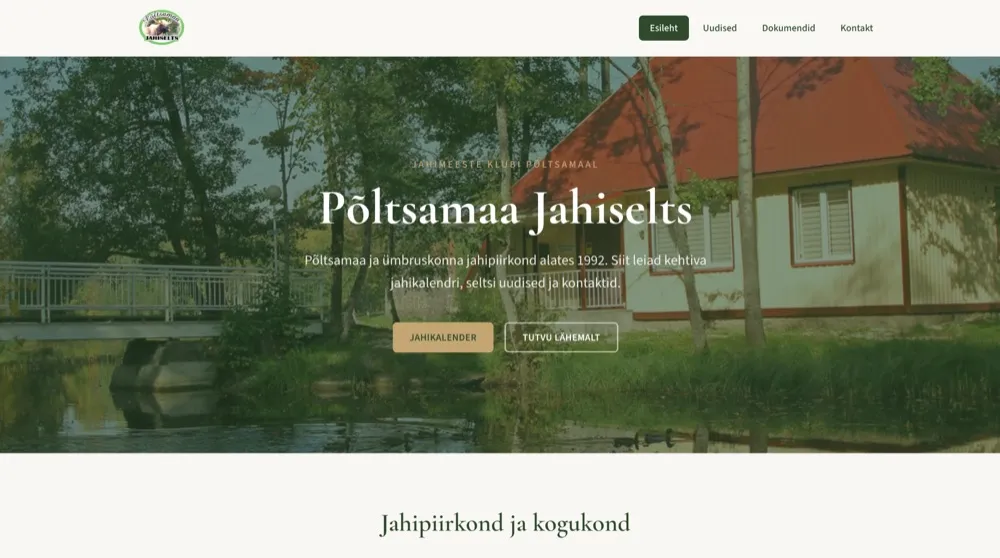 Põltsamaa Jahiseltsi veebilehe avavaade