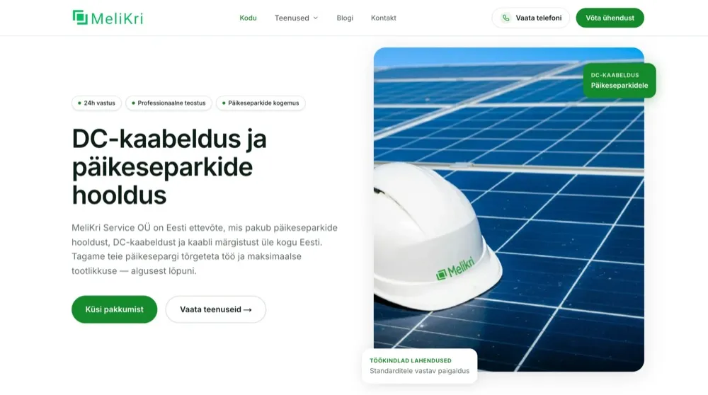 MeliKri Service’i veebilehe avavaade